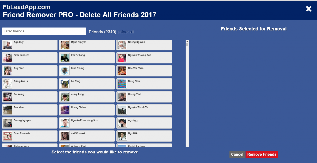 List danh sách bạn bè trên fb bạn muốn xóa