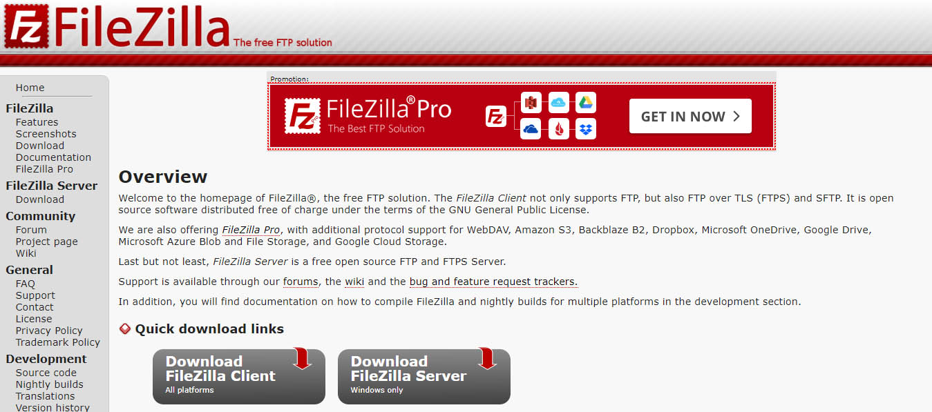 Lịch sử phần mềm Filezilla