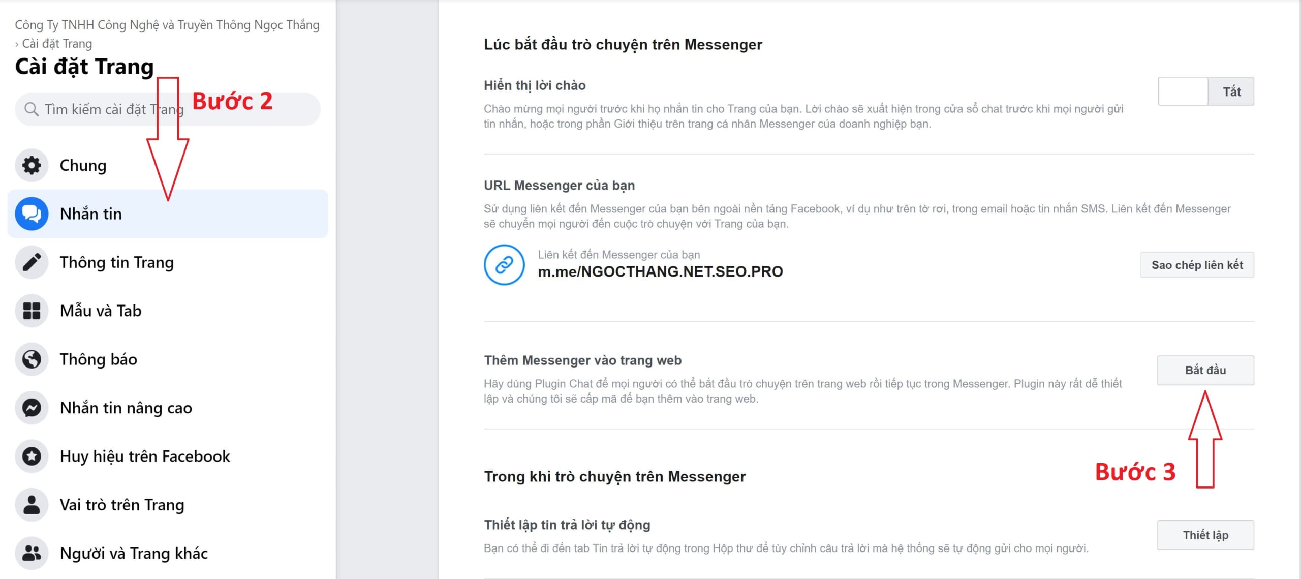 Thêm Messenger vào trang web