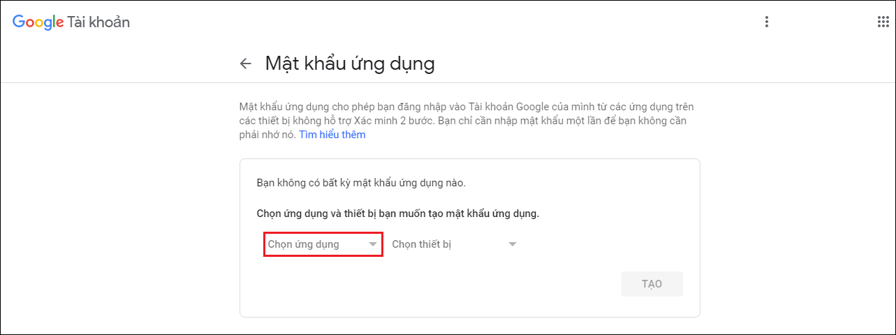 Mật khẩu ứng dụng 1