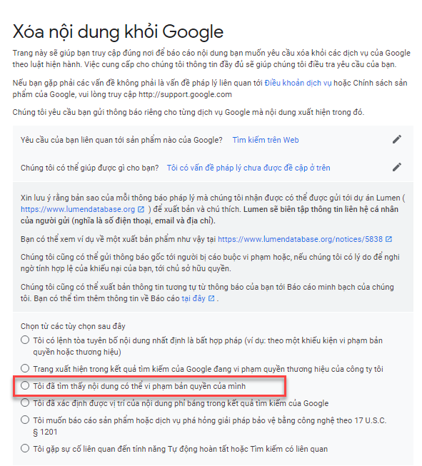 Cách báo cáo vi phạm bản quyền