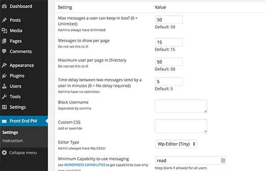 nội dung plugin Front End PM