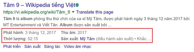 ví dụ về các loại rich snippets