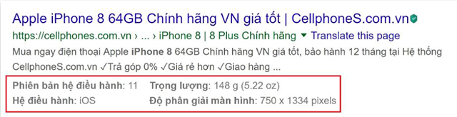 ví dụ về các loại rich snippets