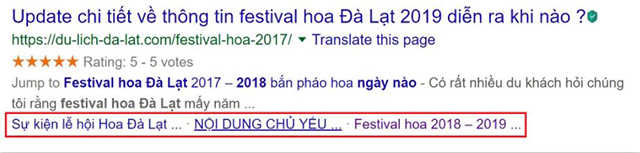 ví dụ về các loại rich snippets