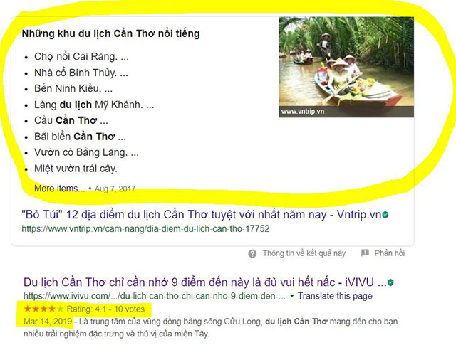 ví dụ về các loại rich snippets