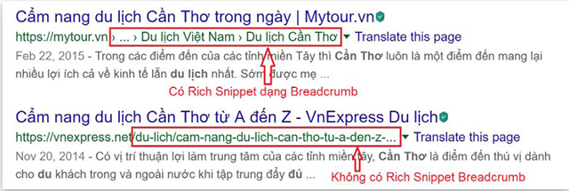 ví dụ về các loại rich snippets