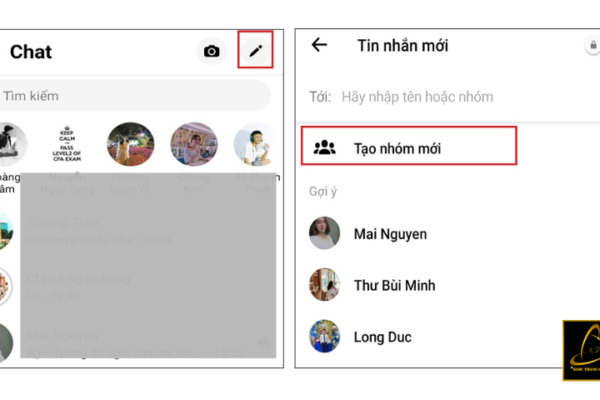 Vào messenger > Nhấn biểu tượng hình bút > Chọn Tạo nhóm mới