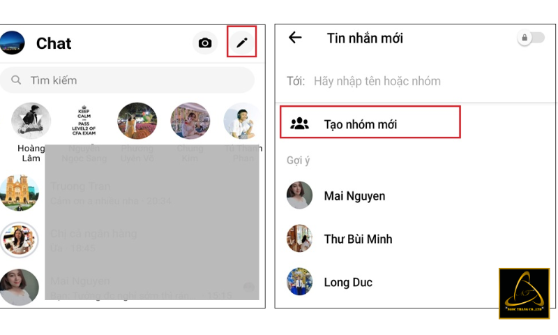 Vào messenger > Nhấn biểu tượng hình bút > Chọn Tạo nhóm mới