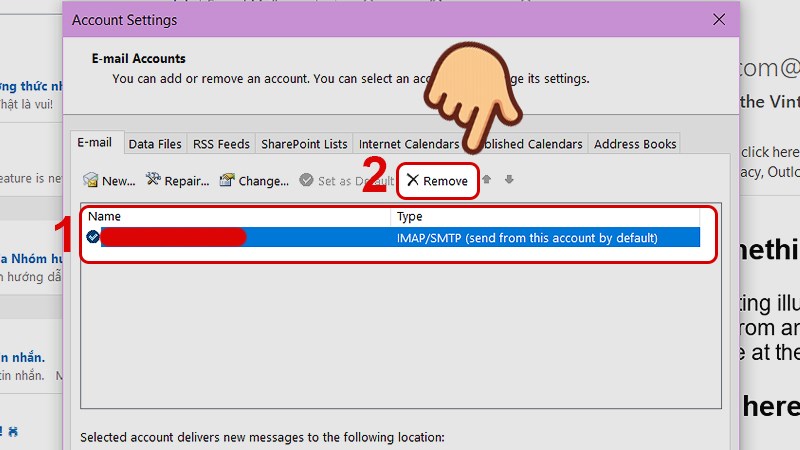 xóa tài khoản trên outlook